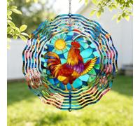 10 Inch Rooster Wind Spinner, 3D Stainless Steel Hanging Kinetic Wind Sculpture for Home Garden Yard Art Lawn Balcony Window Porch Outdoor Indoor Decor