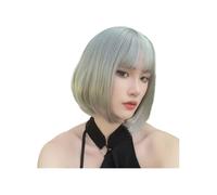 10 inch Short Straight Bob Wigs with Bangs for Women,Synthetic Wig for Cosplay, Daily, Halloween Womans Hair Topper(Silver grey)