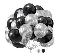 10 Inch Silver Chrome, Black Balloons for Birthday Decorations Plain Round Balloons Party Latex Balloons for Baby Shower Engagement Wedding Birthday Anniversary Bachelorette Party Supply Pack of 25