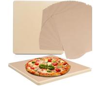 10 Inch Small Pizza Stone with Parchment Paper(50 pcs) for Camp Oven 10”x11”x0.5”, Garpernics Rectangular Cordierite Baking & Grilling Stone for Grills and Air Fryers Fit for Coleman Camp Oven