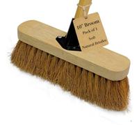 10” Soft Broom Indoor with Wooden Handle Natural Coco Bristles Sweeping Brush with Durable Support Bracket for Cleaning Any Surface Wooden Floor Decking and Paving Slabs (1)