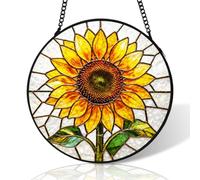 10 inch Stained Glass Suncatcher Windows Hanging,Sunflower Ornament Home Decor,Suncatchers for Windows Hanging,Birthday Gifts for Mom,Lovers,Family(Black)