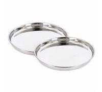 10 Inch Stainless Steel Round Thali/Tray/Plate, Durable Mirror Finish Serving Dish for Indian Cuisine, Dining, Snacks and Entertaining, Available in 2 Pack, 3 Pack and 4 Pack (2 Packs)
