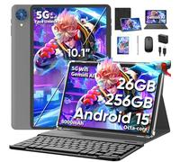 10 Inch Tablet, 2026 Android 15 Tablet with Keyboard, 26GB+256GB+2TB Expand, Tablets PC with Gemini AI, Octa-Core, 8000mAh, 5G WiFi, Widevine L1, GMS, 2 in 1 Tablets with Case, Mouse, Stylus (Black)