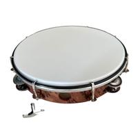 10-inch Tambourine Double Row Stainless Steel Bells With Adjustment Tuning Tool Hand Clapper Drum Performing(Dark)