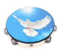 10 Inch Tambourine Hand Bell Drum, Double Row Stainless Steel Jingles, Percussion Instrument with PET Drum Surface and Oxford Cloth Rope Wrap, Hand Drum for Adults Kids in Churches