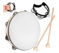 10 Inch Tambourine Set with 2 Wooden Mallets and 1 Black Hand Bell