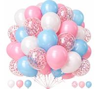 10 Inch White Pink Light-Blue with Metallic Pink Confetti Party Balloons 30pcs for Gender Reveal Birthday Decorations Kids Birthday Decorations Engagement Wedding Party Home Events