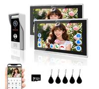 10 inch Wired Video Doorbell Apartment Intercom System,1080P HD Doorbell,Support Motion Detecting,Photo Frame,3 in 1 Unlock,TUYA Smart Home Door Phone Kits for Home (Silver(1 doorbrll + 2 Monitor))