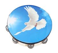 10 Inch Wood Handheld Tambourine, Double Row Metal Jingle Bells Drum Musical,Peace Dove Pattern Hand Held Drum Bell, Musical Educational Instrument (Sky Dove)