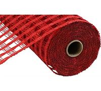 10 Inch x 30 Feet Christmas Deco Poly Burlap Check Mesh Ribbon Red