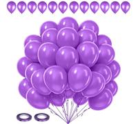 10 inches Purple Party Balloons - 100 pcs with 2 Rolls of Purple Ribbons - 5mm x 10 Meters, Perfect for Weddings, Anniversaries, Baby Showers, and Birthday Decorations