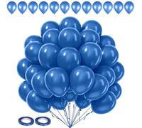 10 inches Royal Blue Party Balloons - 50 pcs with 2 Rolls of Royal Blue Ribbons - 5mm x 10 Meters, Perfect for Weddings, Anniversaries, Baby Showers, and Birthday Decorations