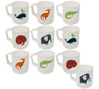 (10) Kids Reusable Plastic Drinking Mugs Cups Handle Assorted Animal Design Set