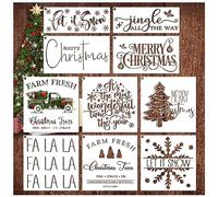 10 Large Christmas Stencils for Wood Painting - Reusable Merry Christmas & Let It Snow Templates for DIY Crafts (10 Pieces)