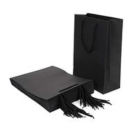 10 Large Kraft Paper Carrier Bags With Handle - Reusable Gift Tote for Birthday, Wedding, Christmas Party, Shopping (10Pcs Black, Size M)