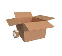 10 Large Strong Double Wall Cardboard Packing Moving House Boxes 480 x 480 x 350mm & Brown Buff Tape