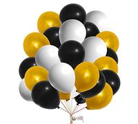 10" Latex Vibrant White, Gold, Black Colour Combination Plain Balloons For Party Decorations Valentines Day Pack of 30