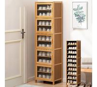 10-Layer Bamboo Shoe Rack with Doors - Slim Freestanding Storage Cabinet for Entryway Stylish RattanSpace-Saving Shoe Storage Solution (155cm)