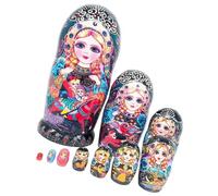 10 Layer Russian Nesting Dolls with Colorful Pattern Lacquered Wood Art Folk Matryoshka Toy for Home Decors Collection Traditional Matryoshka Dolls