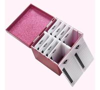 10 Layers Acrylic Eyelash Storage Box,Eyelash Holder Extension Tool,Makeup Organizer False Eyelashes Glue Pallet Holder, Grafting Eye lashes Close-Packed Display with 10 Pallets (Pink)