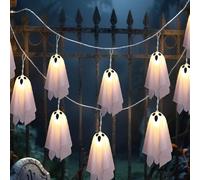 10 LED Ghosts Battery Operated Halloween Lights 8 Modes Light Up Ghost Garland Ghost String Light for Indoor Outdoor Party Halloween Decorations Haunted House Fireplace Porch Window Decor (White)