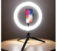 10" LED Ring Light with Tripod Stand & Universal Phone Holder - Dimmable Selfie Light for Live Streaming, Video Recording, TikTok, YouTube & Makeup - 3 Light Modes & 10 Brightness Levels
