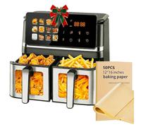 10 Litre dual zone Air Fryer Viewing Window 12 cooking programs,2000W,ultra-crisp cooking technology,low-fat cooking,Dishwasher Safe,Includes 50 sheets of professional baking paper