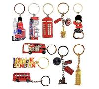 10 London Keyrings Souvenir Gift KeyChains Key Chain - England Union Jack Red Bus Big Ben Telephone Post Box Key Ring - Bottle Opener Keyring
