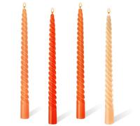 10'' Long Tapered Candles, Pack of 4 Twisted Orange Candles, Non Drip Non Scented Spiral Coloured Candle for Candlesticks Table Dinner Christmas Halloween Home Decor