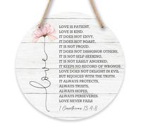 10" Love Is Patient Love Is Kind Wall Decorations Porch Wall Decor Motivational Quotes Wooden Round Hanging Sign, Office Home Bedroom Door Decoration-A05
