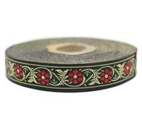 10 m 16 mm Red and Gold Metallic Woven Jacquard Ribbon with Bavarian Flower Pattern Rolls Tape Embroidered Fabric Craft Clothing Haberdashery Leisure Creative Decoration Sewing Medieval 16904 V4