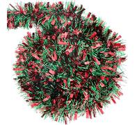 10 m / 32.8 ft Christmas Tinsel Garland, Long Xmas Garland Decorations Metallic Tinsel Strands Christmas Tree Boa Hanging Decoration for Christmas Home Decorations Wreath Wedding Party (Red green)