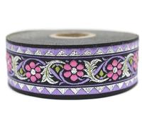 10 m 35 mm Pink and Purple Woven Jacquard Ribbon with Bavarian Flower Pattern Rolls Tape Tape Embroidered Fabric Craft Clothing Haberdashery Leisure Creative Decoration Sewing Medieval 35904 V3