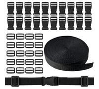 10 M Nylon Webbing with 20 Pairs of Buckles, 20 mm Black Nylon Straps with Quick Release Buckle for Backpack Luggage Strap Dog Collar