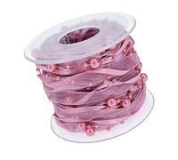 10 m Roll Pearl Necklace Beads Gift Ribbon Deep Pink Organza Satin Ribbon Wire Beads Chain Ribbon for Christmas Tree Wedding Garland Decoration Gift Wrapping DIY Crafts