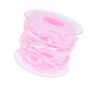 10 m Roll Pearl Necklace Beads Gift Ribbon Pink Organza Satin Ribbon Wire Beads Chain Ribbon for Christmas Tree Wedding Garland Decoration Gift Wrapping DIY Crafts
