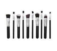 10 Makeup Brushes (5 Big 5 Small) Classic Black Gold Perfection Makeup Brushes Travel Make up Brushes Set Comfort Grip, Cruelty-Free & Vegan (Black Silver)