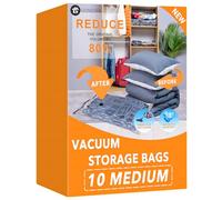 10 Medium Vacuum Storage Bags, Space Saver Sealer Compression Bags for Blankets, Comforters, Pillows, Clothes Storage