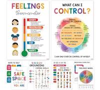 10 Mental Health Posters for Kids (10"x14") Therapy Office & Classroom Decor, Feeling Wheel & What Can I Control, Emotions Chart, Kids' Inspirational Wall Art