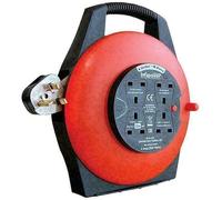10 Meter 13Amp 4 Way Gang Mains Extension Lead Reel Thermal Cut Out Ideal for Garden, Workshop, DIY - RED