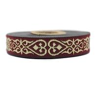 10 Meter Spool 16 mm Wide Claret Red Gold Royal Celtic Heart Jacquard Ribbon Embroidered Woven Trim 16068