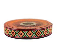 10 Meter Spool 16mm Wide Green&Orange Geometric Diamond Jacquard Ribbon Embroidered Woven Trim