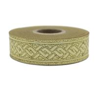 10 Meter Spool 22 mm Metallic Gold Celtic Knot Jacquard Trim Woven Ribbon Irish Costume Design Trims 22069