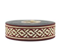 10 Meter Spool 22 mm Wide Claret Red Gold Celtic Knot Jacquard Ribbon Embroidered Woven Trim 22069