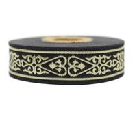10 Meter Spool 22 mm Wide Gold Black Celtic Jacquard Ribbon Embroidered Woven Trim 22068