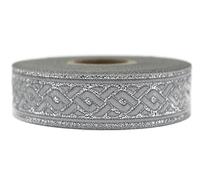 10 Meter Spool 22 mm Wide Metallic Silver Celtic Knot Jacquard Trim Woven Ribbon Irish Costume Design Trims 22069