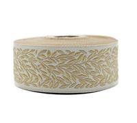 10 Meter Spool 35 mm Wide Golden Leaf Tendril Jacquard Ribbon Embroidered Woven Trim 35270