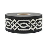10 Meter Spool 35 mm Wide White Black Celtic Claddagh Jacquard Ribbon Embroidered Woven Trim 35272