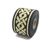 10 Meter Spool 50 mm Wide Black Gold Celtic Knot Jacquard Ribbon Embroidered Woven Trim 50069
